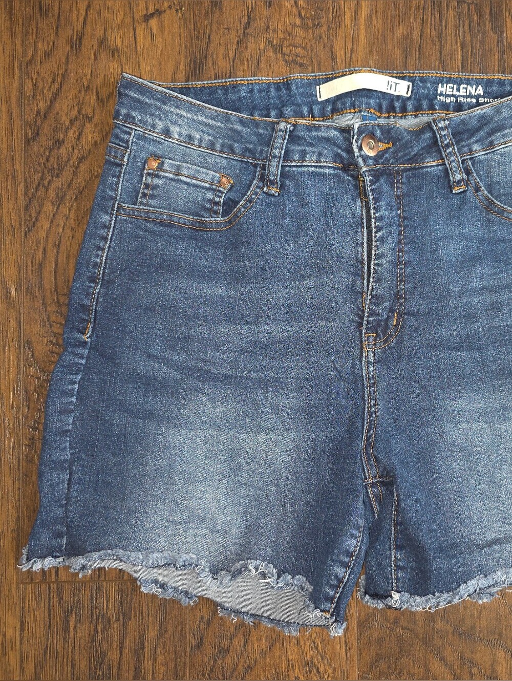 !IT Helena Distressed High-Rise Denim Shorts - Blue